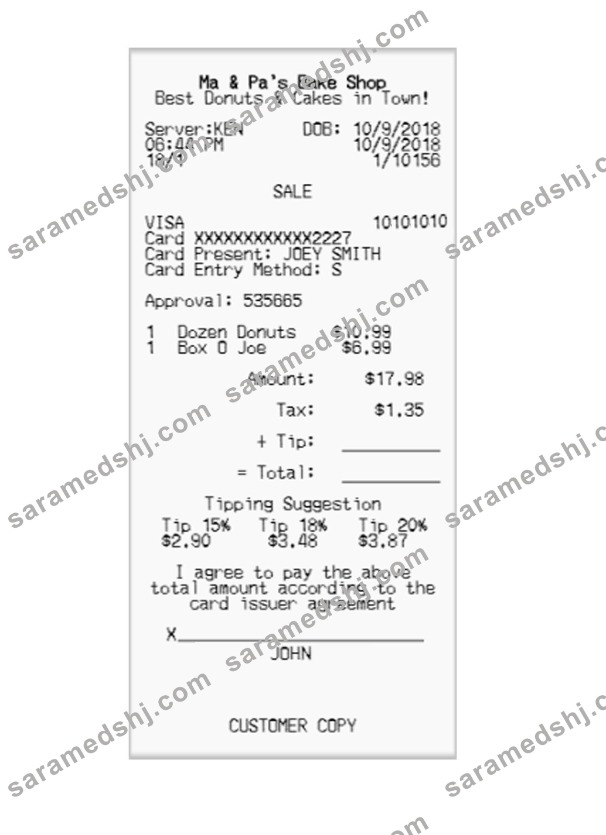 MA & PA'S BAKE SHOP receipt